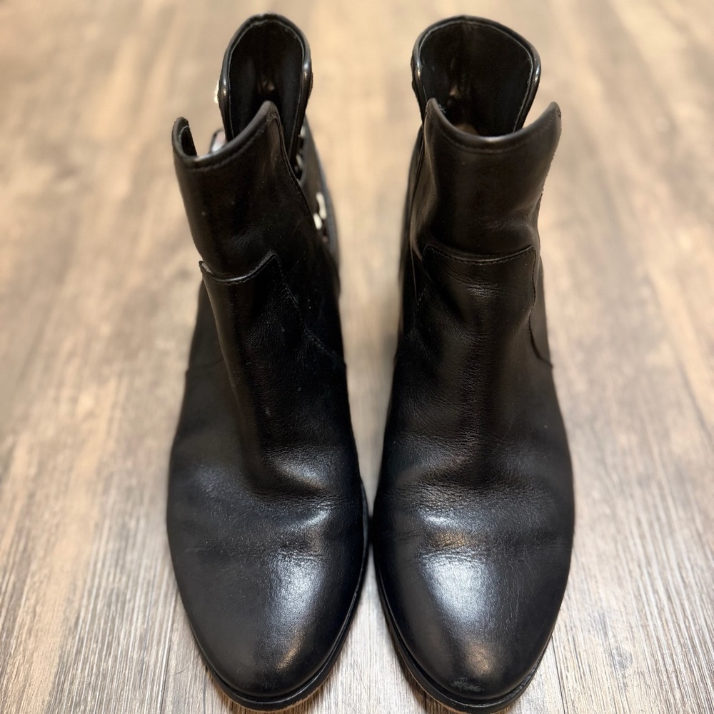 Michael Kors Salem Black Leather Leopard Haircalf Panel Buckle Ankle Booties 6.5 - Picture 7 of 17